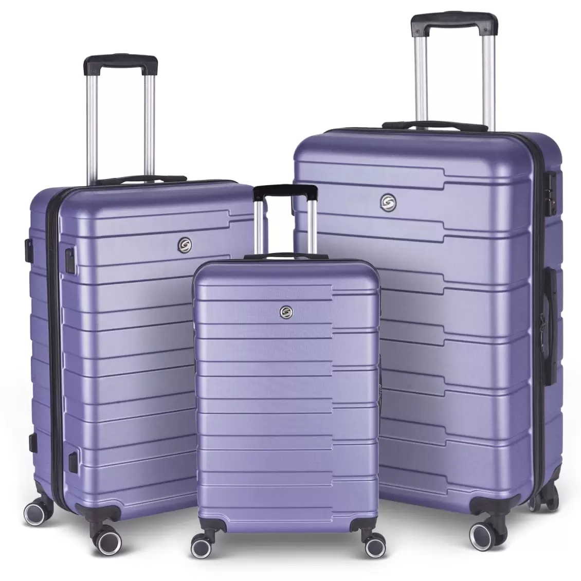 3-piece Luggage Sets. ABS Travel Suitcase with TSA Lock. Carry-on Luggage with Spinner Wheels and Stripe Hard Shell. Large Suitcase for Women Men. Lightweight. 20/24/28. Lavender Purple