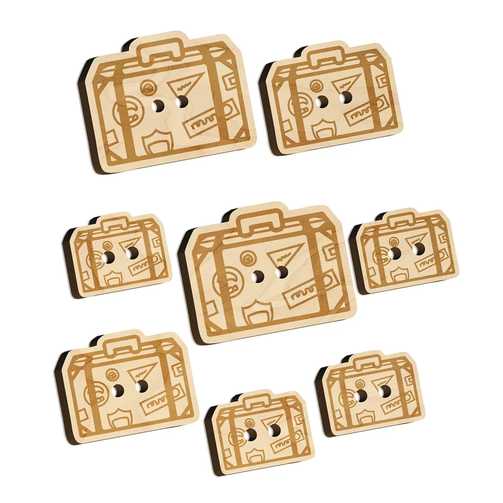 Travel Suitcase with Destination Stickers Wood Buttons for Crochet Knitting Sewing DIY Craft - 1.00 Inch Medium (7pcs)