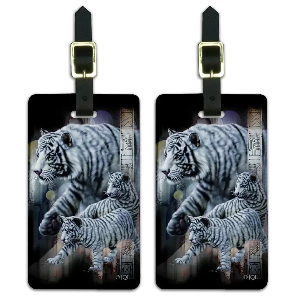 White Bengal Tigers Luggage ID Tags Suitcase Carry-On Cards - Set of 2