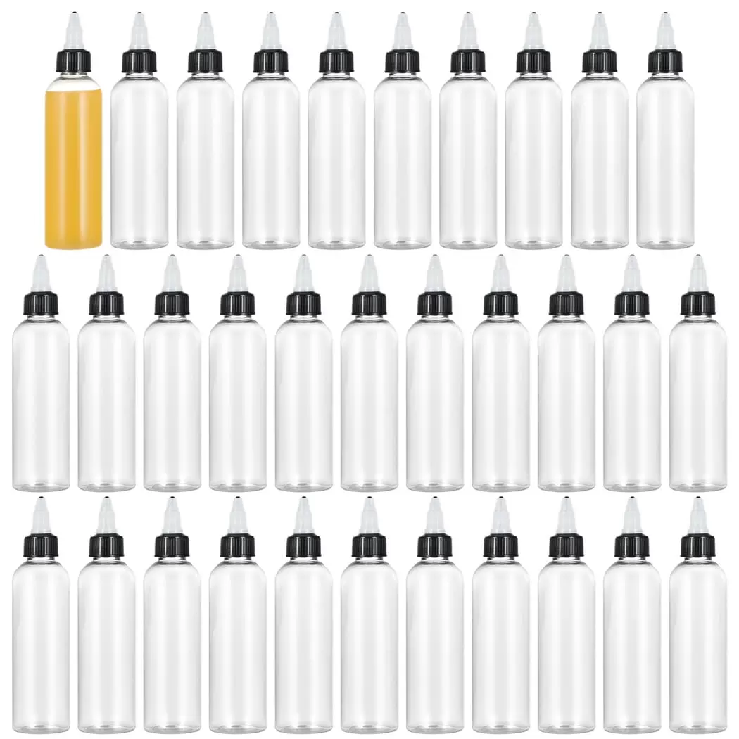 32PCS Clear Dispensing Bottles. 4oz Plastic Squeeze Bottles with Twist Top Caps Round Squeeze Bottles Empty Squirt Bottles for Oils Inks Liquids Crafts Kitchen