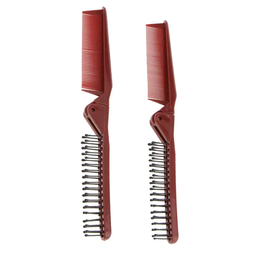 2Pcs Portable Small Travel Folding Hair Brush Pocket Comb