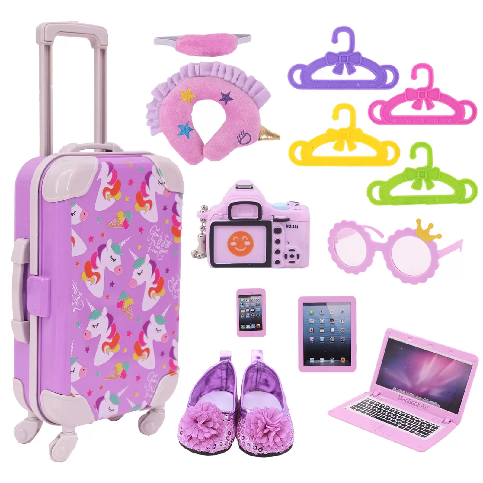 18In Girl Travel Luggage Play Set Including Travel Suitcase Travel Pillow And Eye Mask