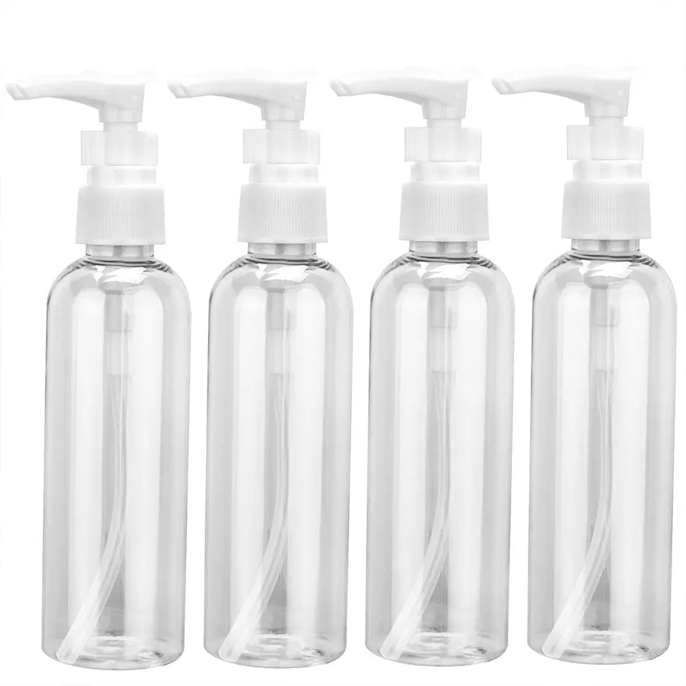 NUOLUX 4pcs 100ml Press Pump Cosmetic Bottle Portable Cosmetic Empty Shampoo Bottle Travel Lotion Storage Bottle (Transparent White)