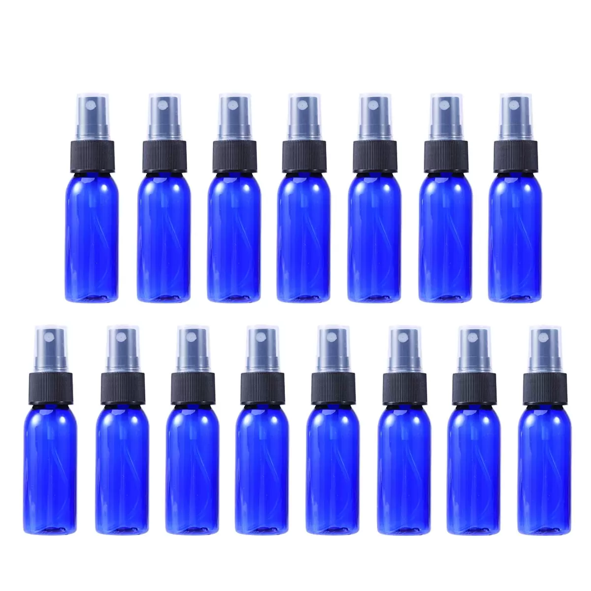 15pcs Mini Plastic Small Empty Spray Bottle For Make Up And Skin Care Refillable Travel Use (Blue with Black Sprayer)