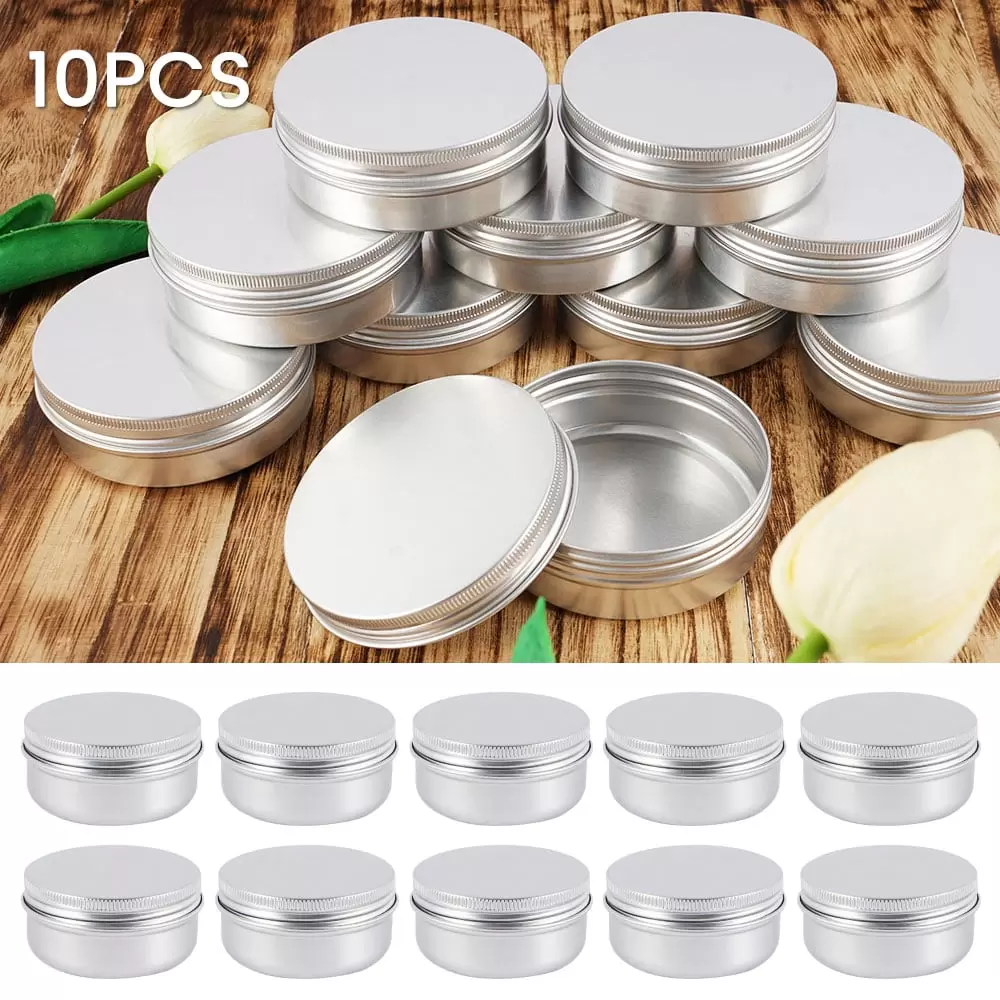 Nyidpsz 10 PCS Aluminum Tin Cans Empty Containers Screw Top Round Metal Cans with Screw Lids for Cosmetic. candles. Spices. Candy. Coffee Beans. DIY. Earrings. Rings