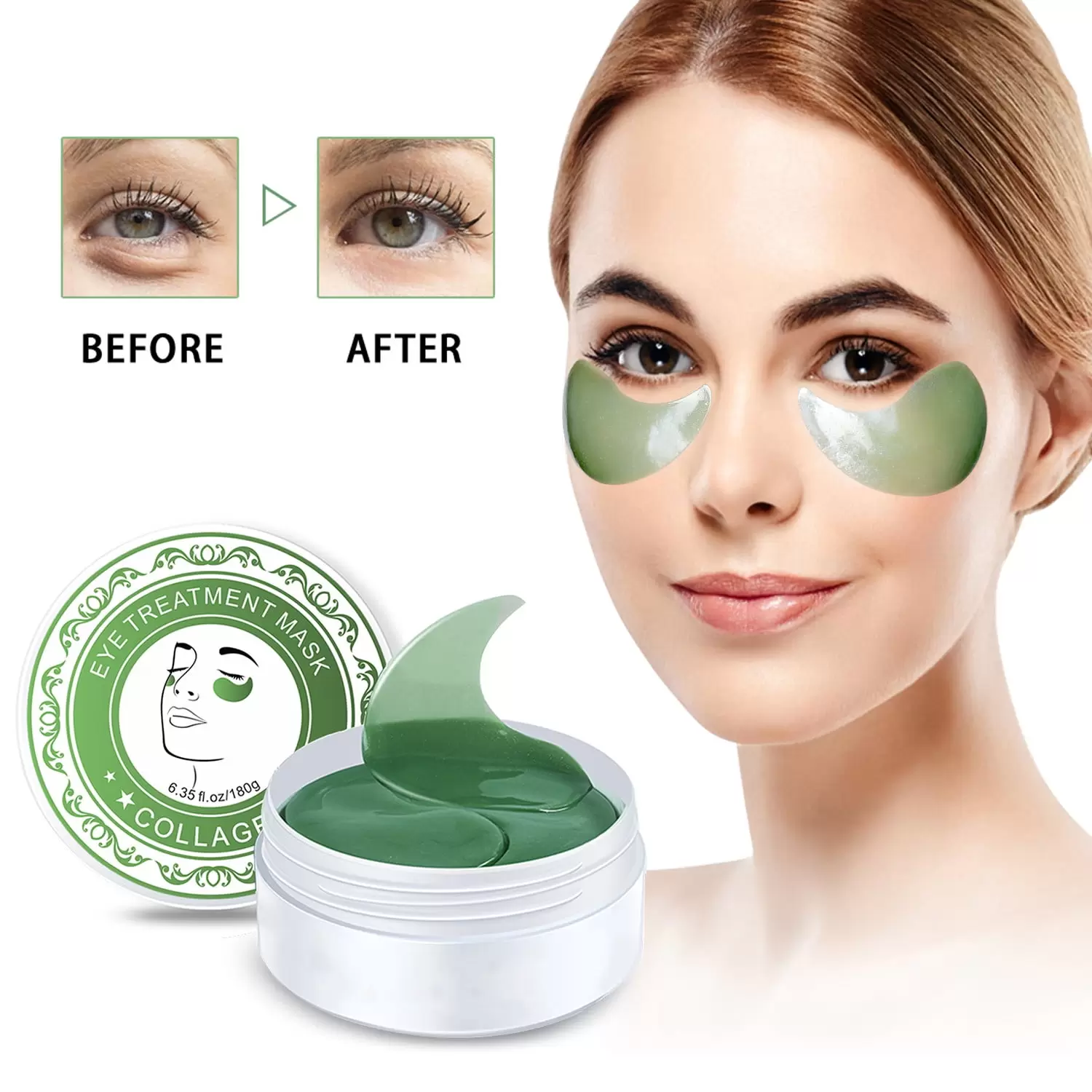 Hiroke Green Alga Under Eye Mask. Eye Gel Pads. Under Eye Patches. Reduce Wrinkles Puffiness Dark Circles Eye Bags 60Pcs