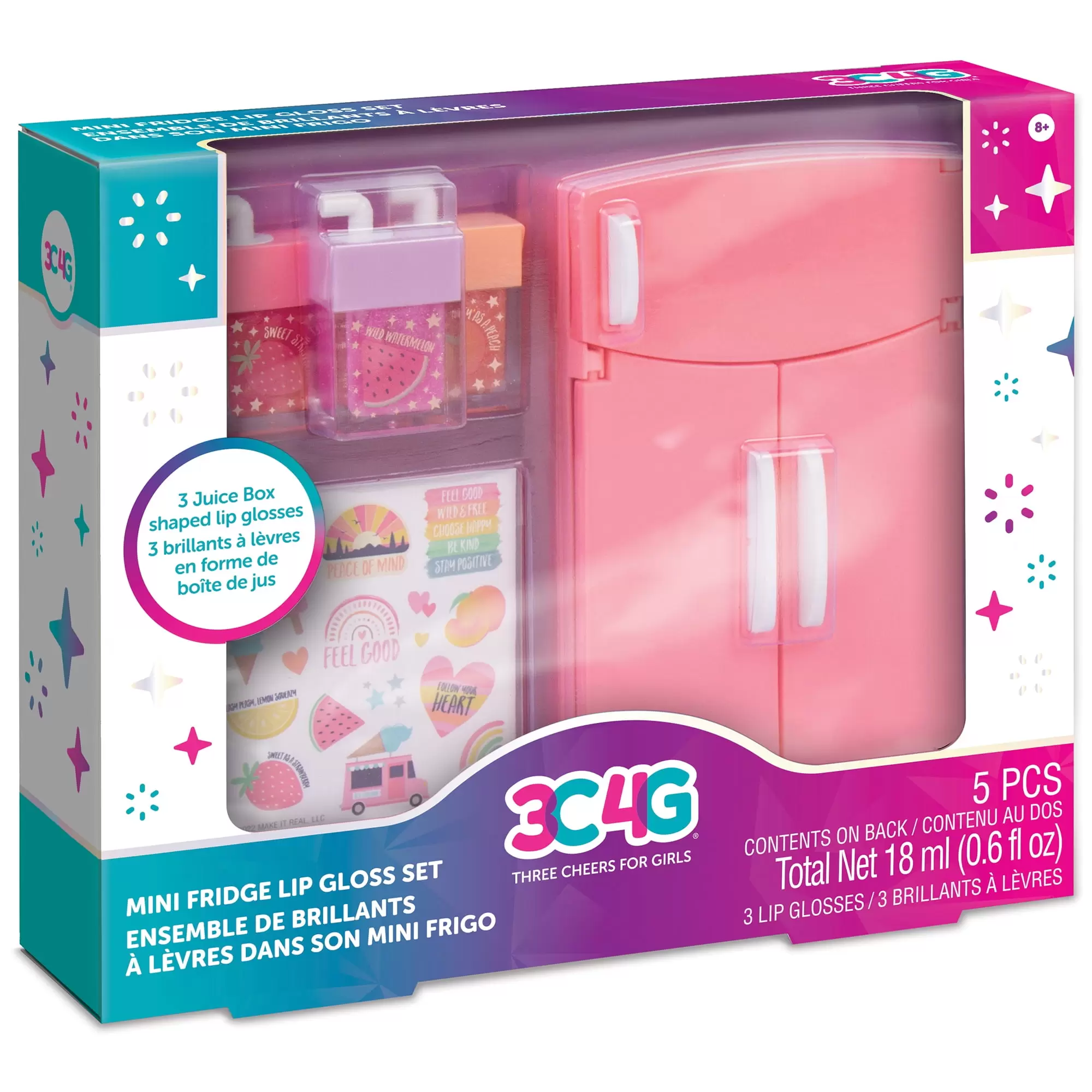 3C4G: Mini Fridge Lip Gloss Set - 5 Piece. Adorable Mini Fridge That Stores Lip Glosses. 3 Juice Box Shaped Flavored Glosses. Make Organization Easy & Stylish. Tweens & Girls Ages 8+