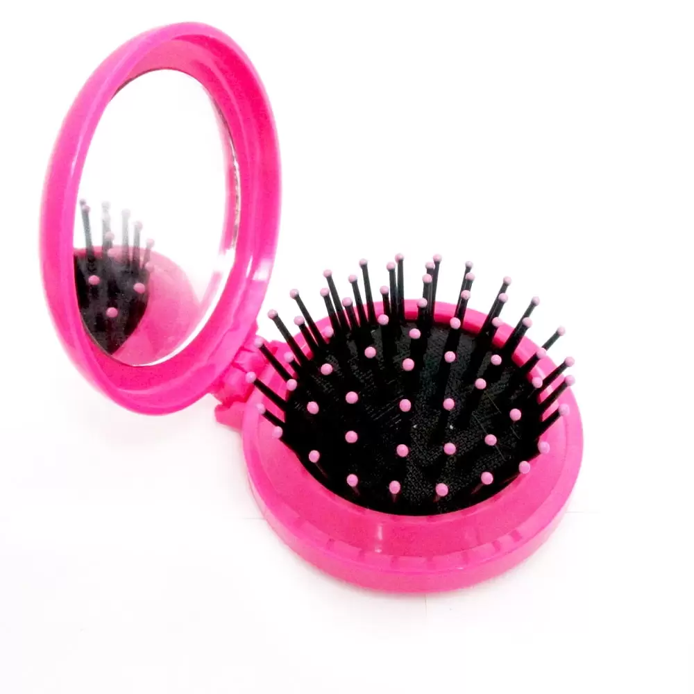 3Pc Mini Folding Hair Brush W/ Mirror Compact Pocket Size Travel Purse Bag Gifts