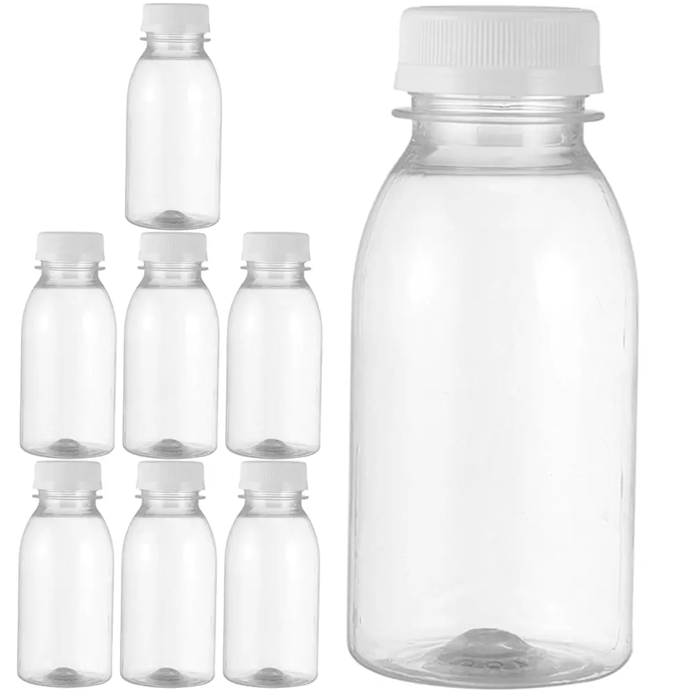 Hemoton 8Pcs Household Juice Bottles Drinking Clear Bottles Reusable Milk Bottles Empty Bottles for Travel