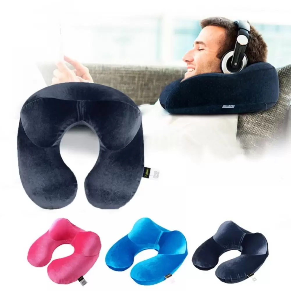 4 Colors U-Shape Pillow. Inflatable Soft Velvet Travel Neck Pillow Set U Form Cushion Journey From Aircraft Travel Accessories For Sleep