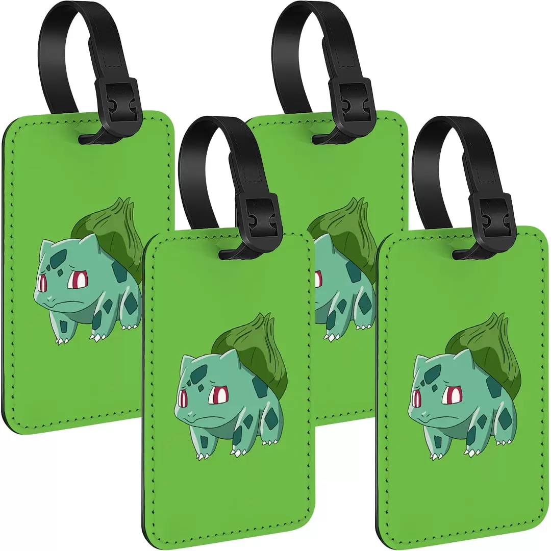 4 Pack Rectangle PU Leather Luggage Tags for Travel Suitcase Baggage 4.05 x 2.83 inches-Pokemon Bulbasaur LN451