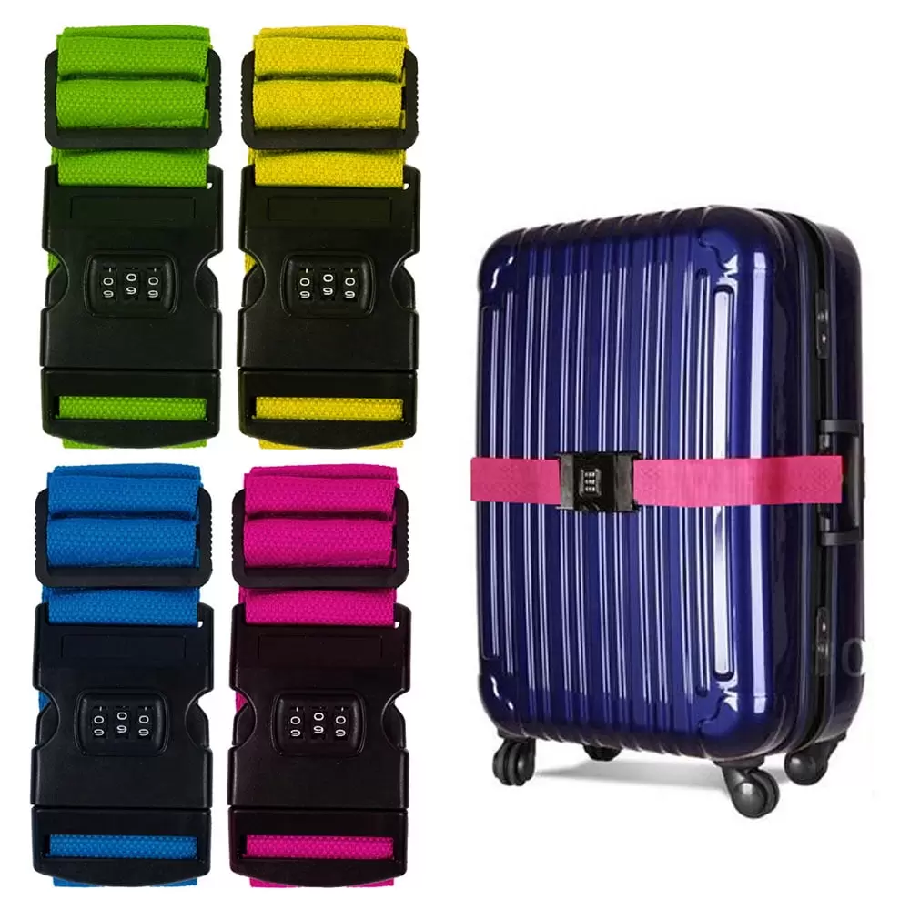 4 Pc Combination Lock Luggage Strap Packing Belt Suitcase Baggage Backpack Bag