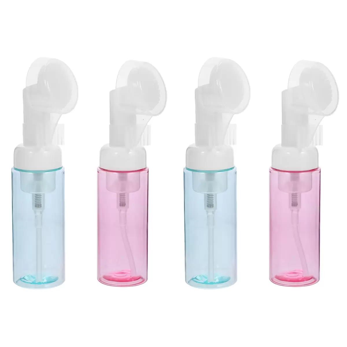 4 Pcs Mini Face Wash Foam Pump Bottles Foaming with Brush Transparent Cleasing Milk