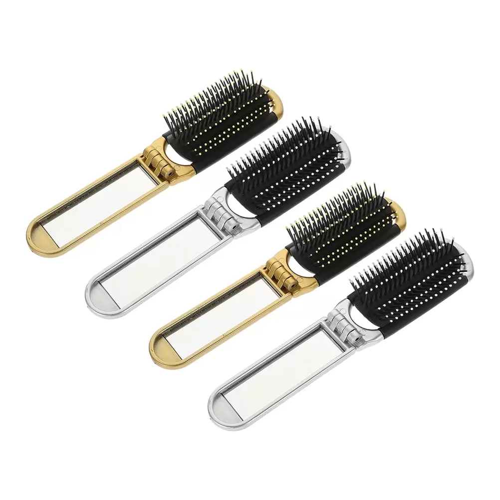 4 Pcs Small Hair Brush Pocket Folding Mirror Comb Hairbrush Travel Foldable Abs