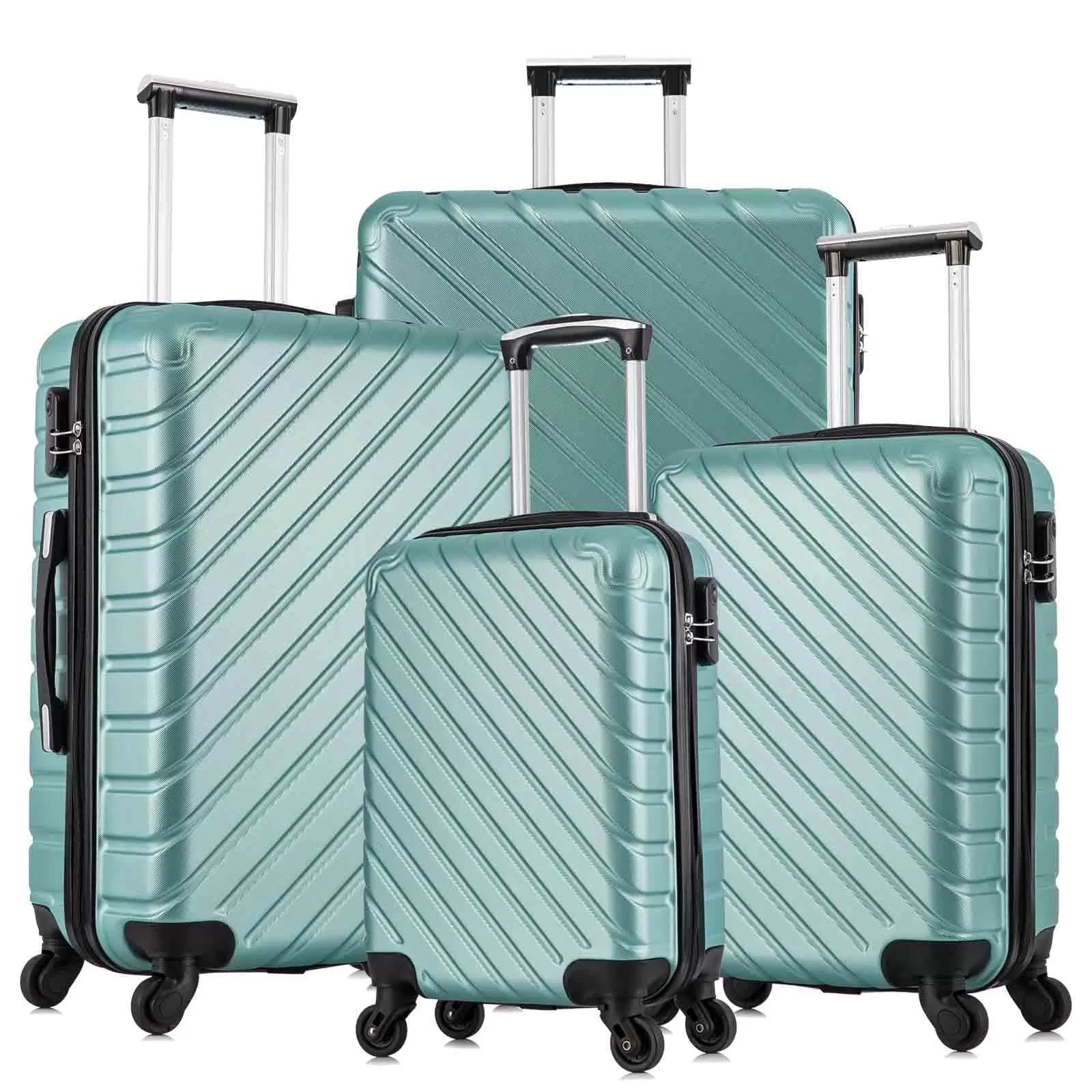 4 Piece Hardshell Luggage Sets.Travel Suitcase.Carry On Luggage with Spinner Wheels Free Cover&Hanger Inside Pale green