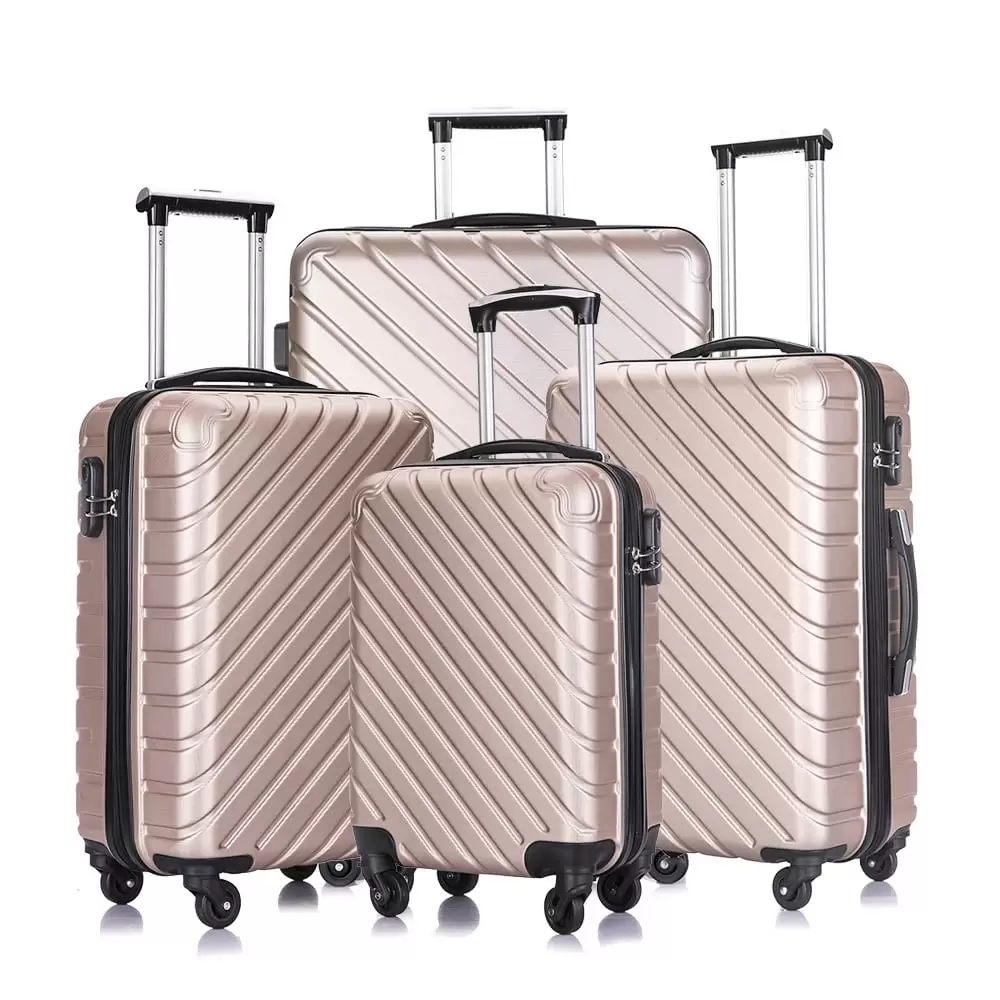 4 Piece Hardshell Luggage Sets.Travel Suitcase.Carry On Luggage with Spinner Wheels Free Cover&Hanger Inside gold