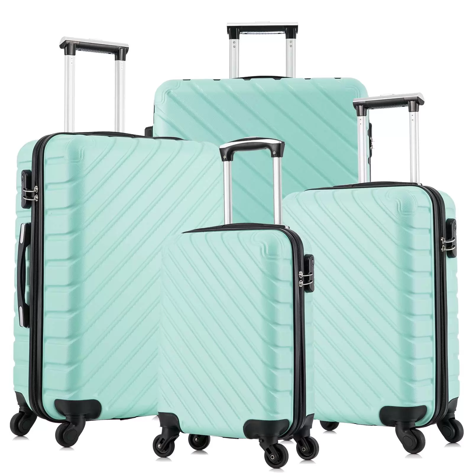 4 Piece Hardshell Luggage Sets.Travel Suitcase.Carry On Luggage with Spinner Wheels Free Cover&Hanger Inside light green