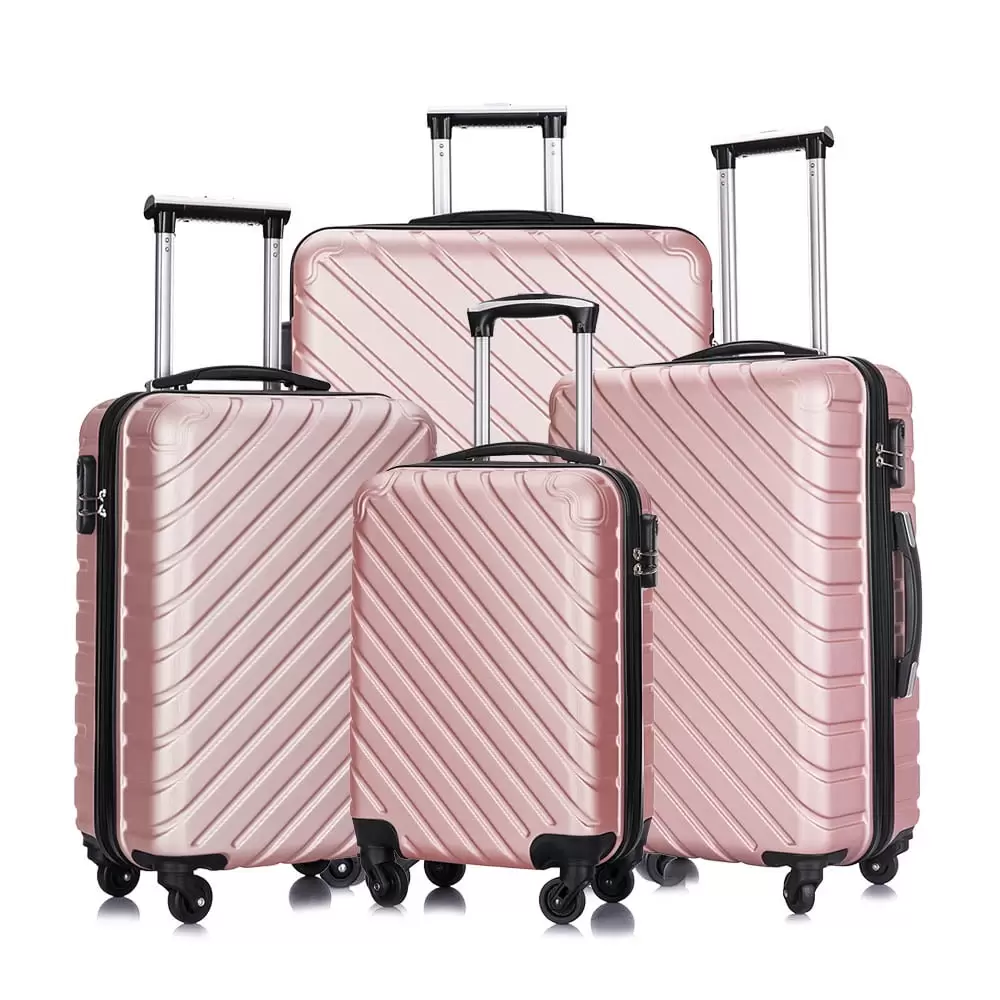 4 Piece Hardshell Luggage Sets.Travel Suitcase.Carry On Luggage with Spinner Wheels Free Cover&Hanger Inside rose gold