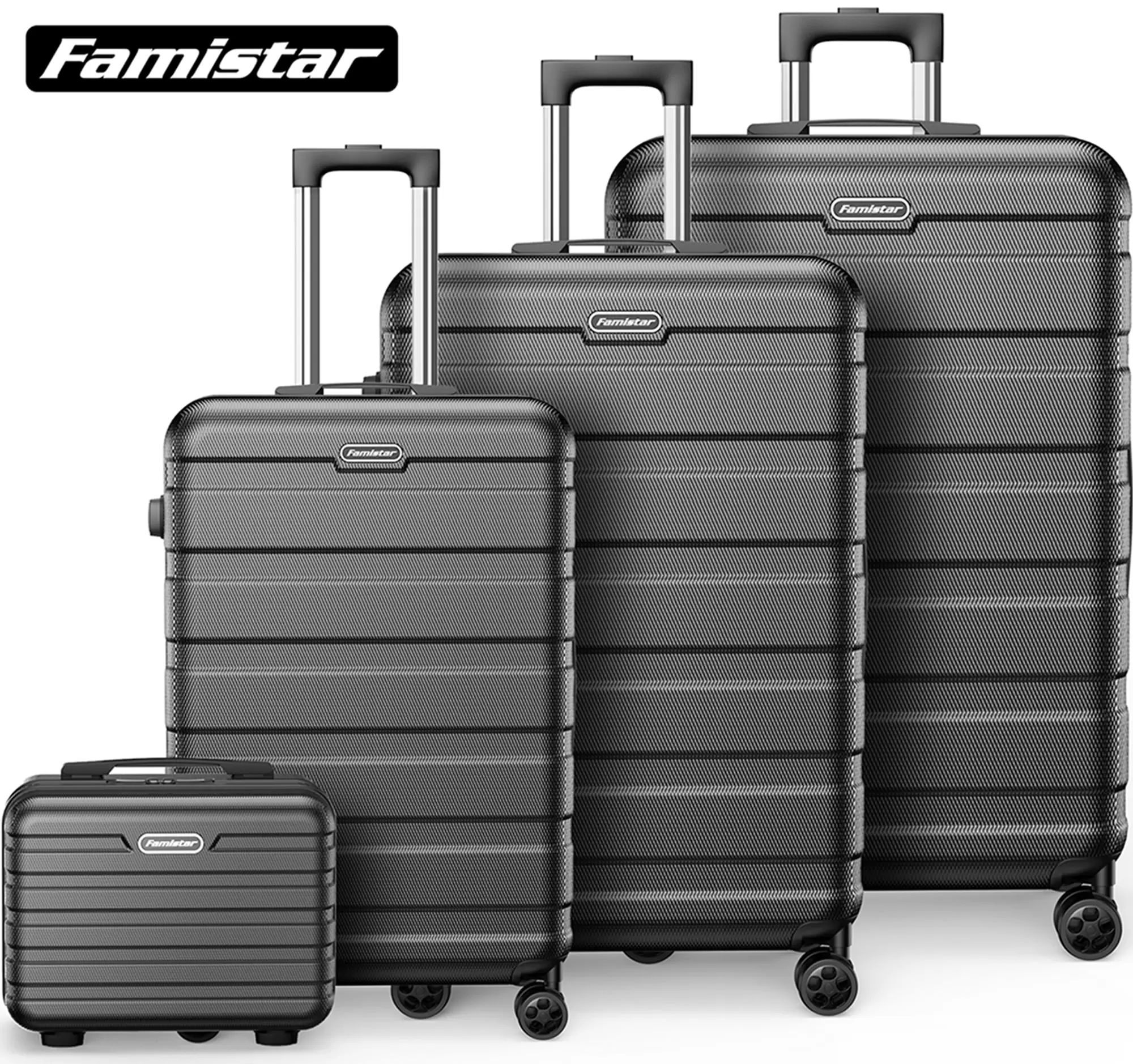 4 Piece Set Luggage Sets Suitcase ABS Hardshell Lightweight Spinner Wheels (14/20/24/28 inch) Black