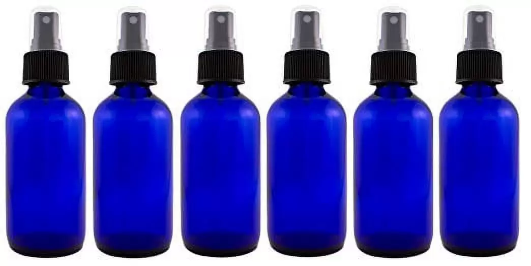 4 fl oz (118 ml) Cobalt Blue Glass Bottle with Black Spray Cap (Pack of 6) - Greenhealth