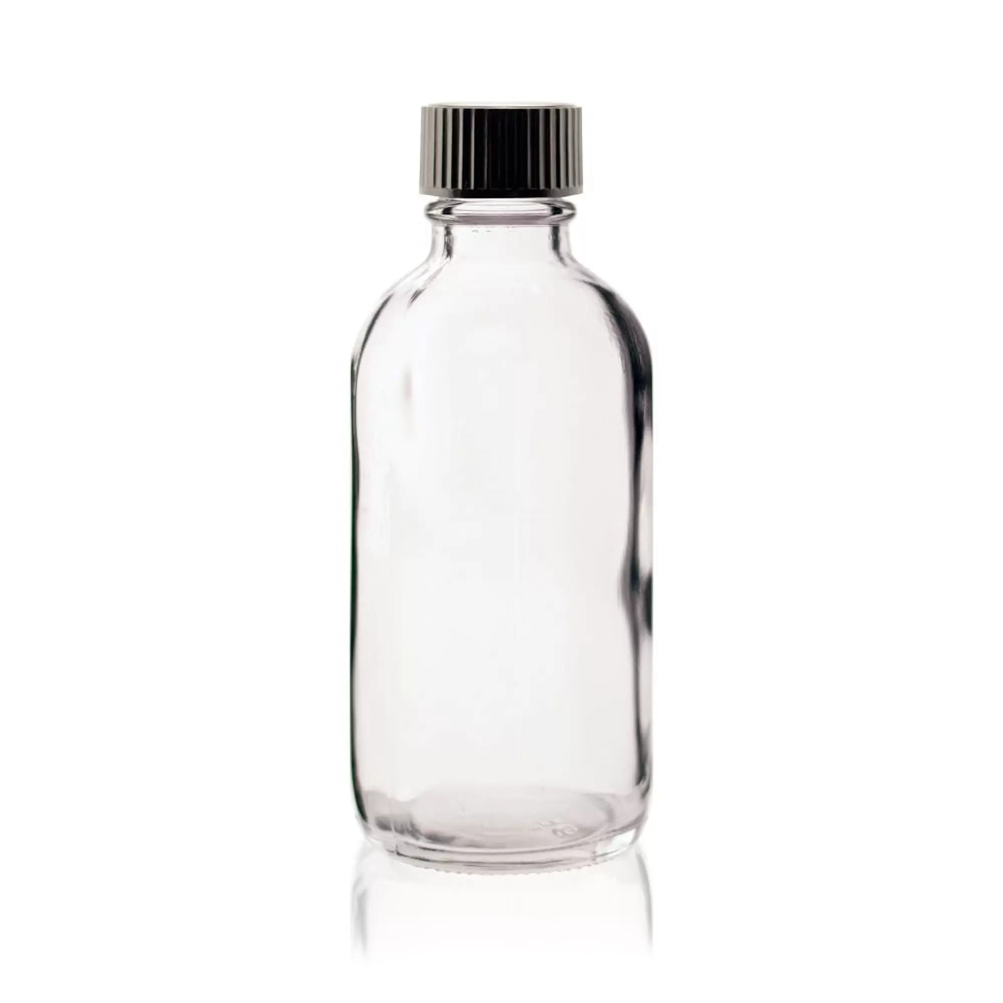 4 oz CLEAR Boston Round Glass Bottle - w/ Poly Seal Cone Cap - pack of 8