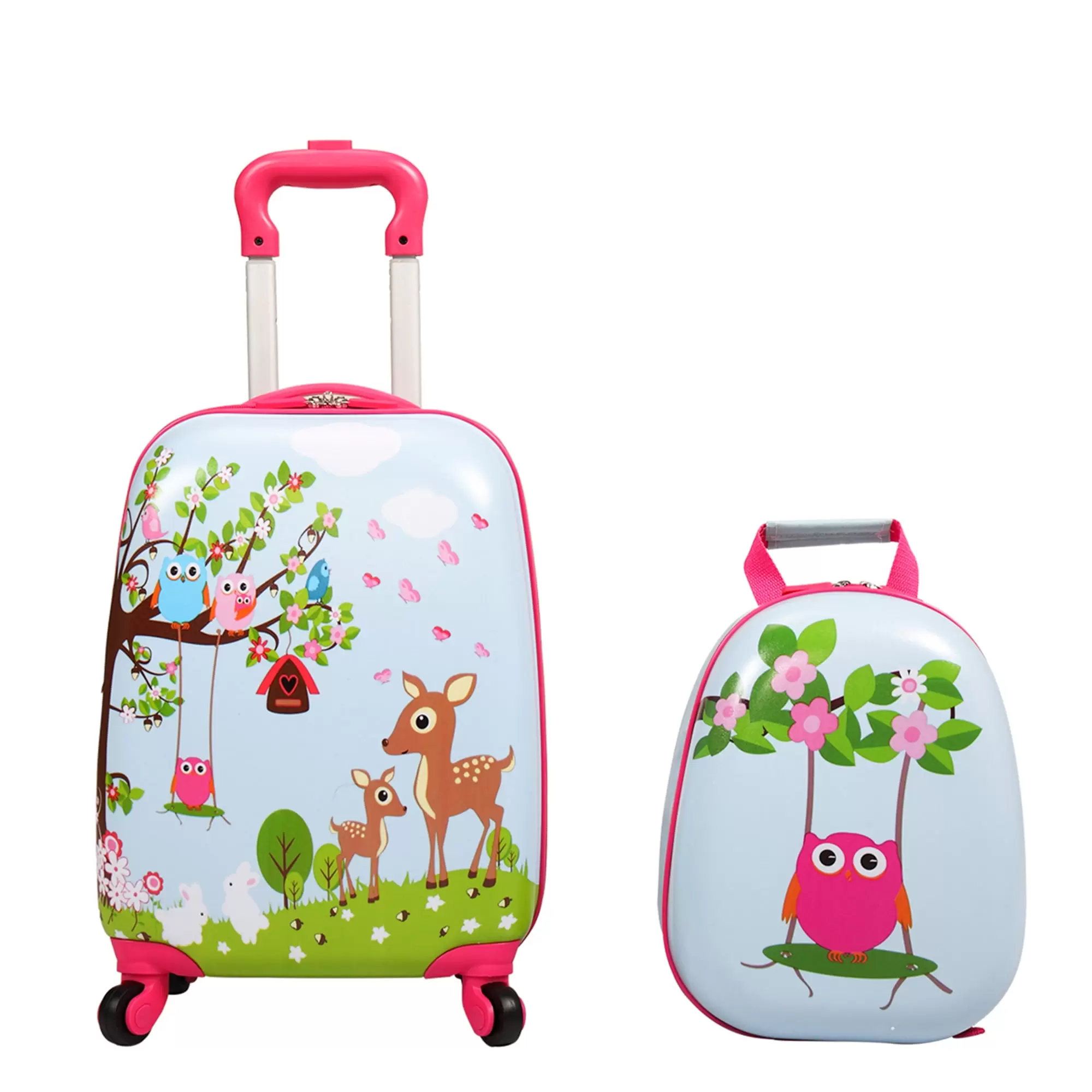 Wehilion 2Pc Kids Carry-on Luggage and Backpack Upright Hard Side Hard Shell Suitcase Blue and Pink