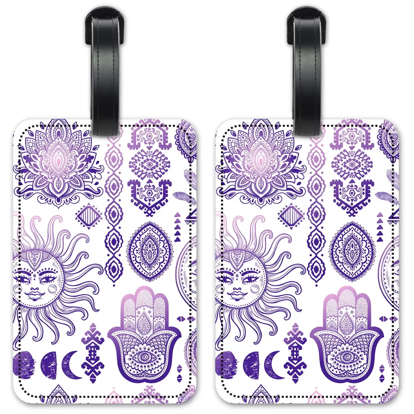 Purple Sun & Moon Toss - Luggage ID Tags / Suitcase Identification Cards - Set of 2