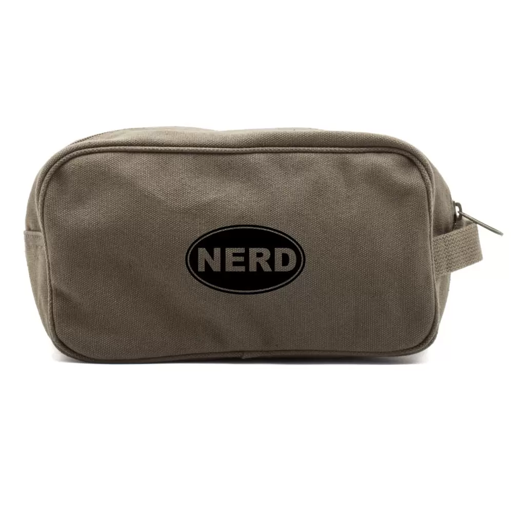 Nerd Canvas Dual Two Compartment Travel Toiletry Dopp Kit Bag in Olive