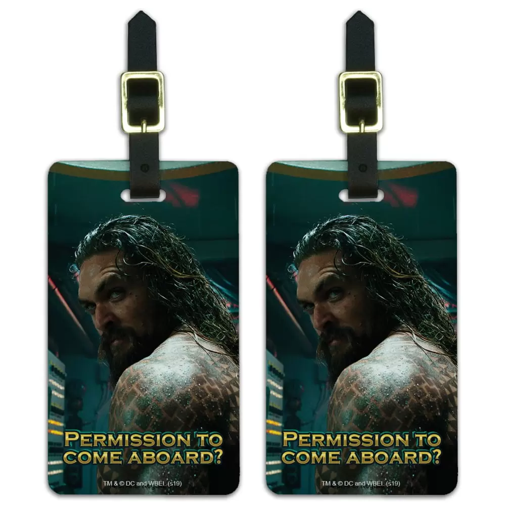 Aquaman Movie Permission to Come Aboard Luggage ID Tags Suitcase Carry-On Cards - Set of 2