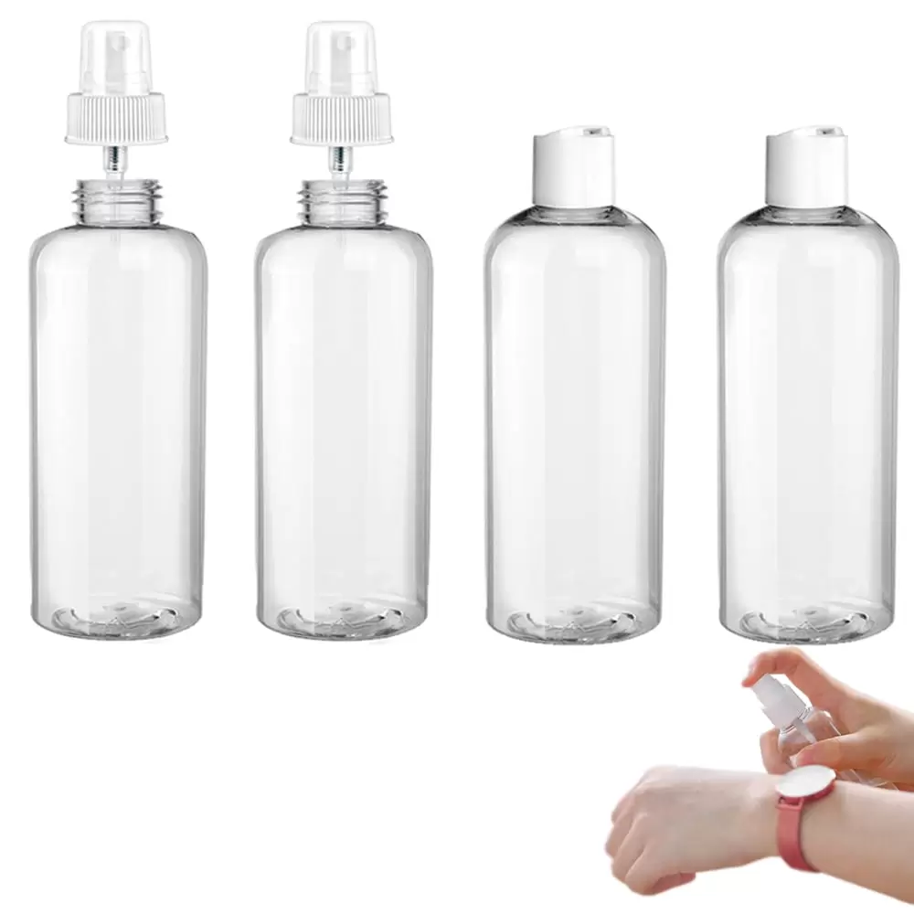 4PC Clear Empty Plastic Bottles 100ml Spray Dispensing Cap Travel Refillable TSA