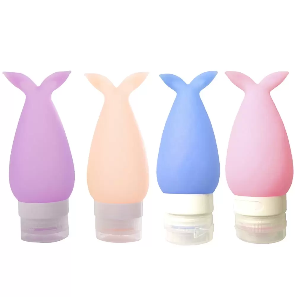 4PCS Portable Travel Bottle Set Mermaid Style Silicone LeakProof Refillable Bottles for Shampoo Conditioner Lotion Sunblock Toiletries