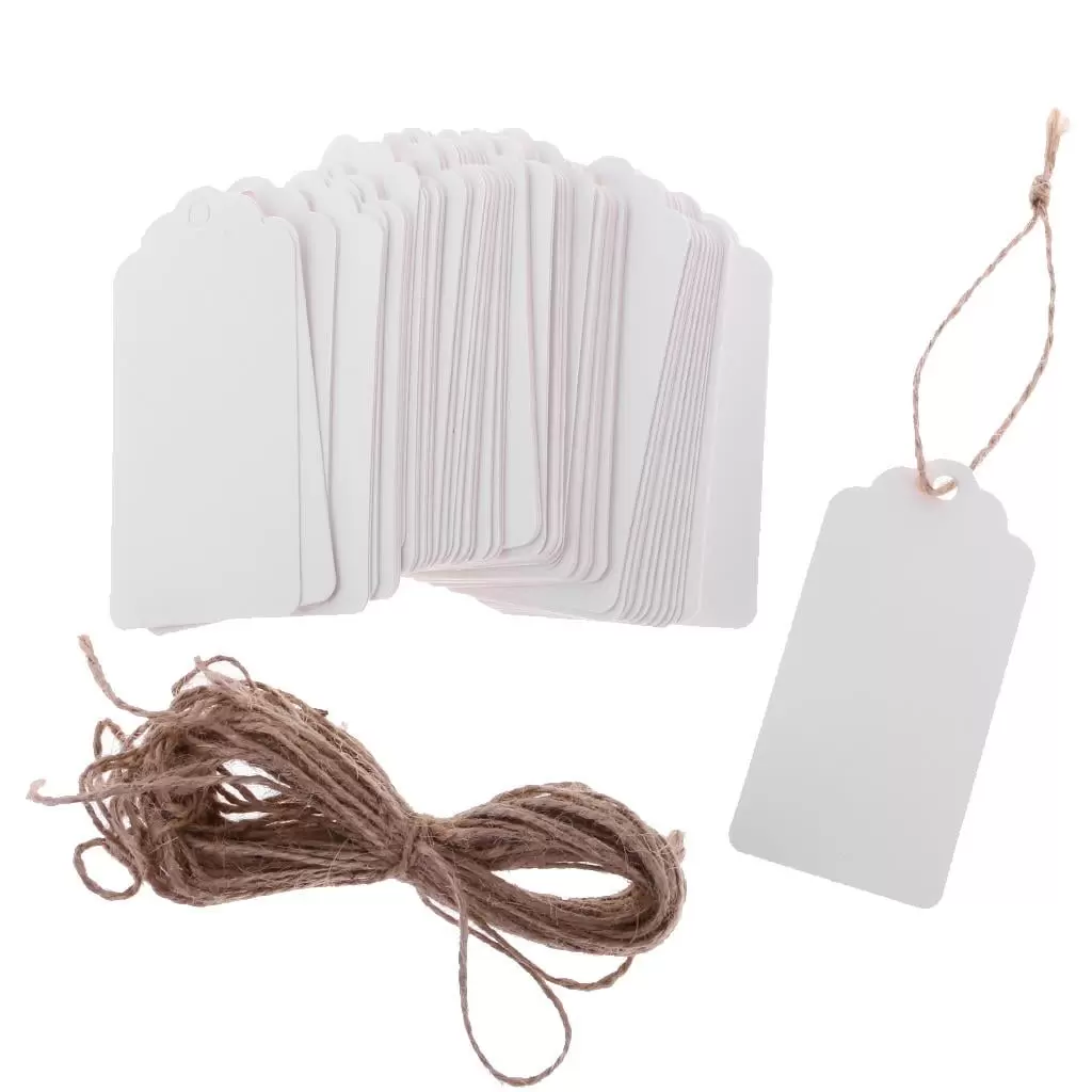 100 Kraft Tags Gift Price Label Card Wedding Favor w/ String White