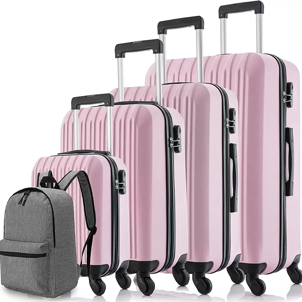 5 Piece Hardshell Lightweight Luggage Sets Suitcase On Spinner Wheels 16/20/24/28 inch Pink