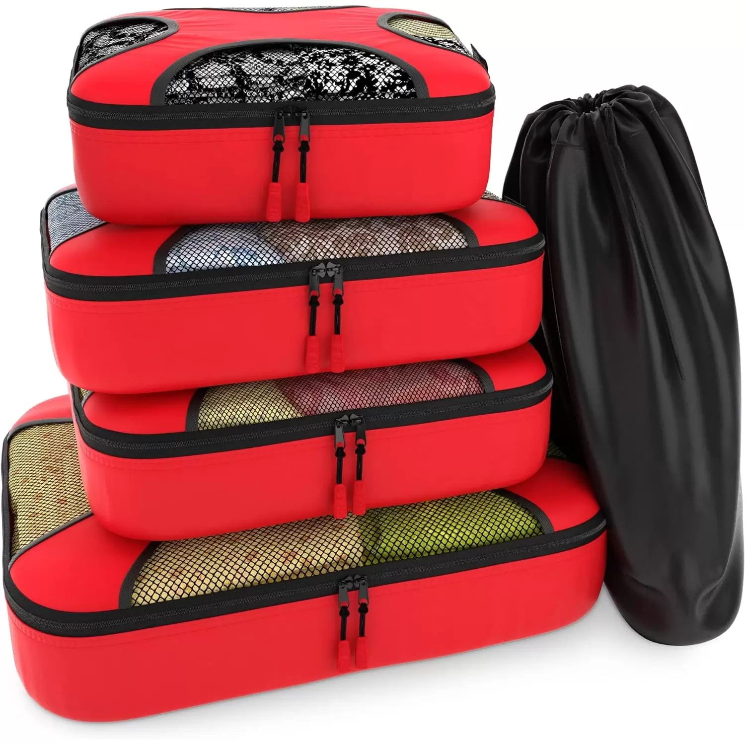 5 Set Packing Cubes - Travel Organizers with Laundry Bag (Warm Red)