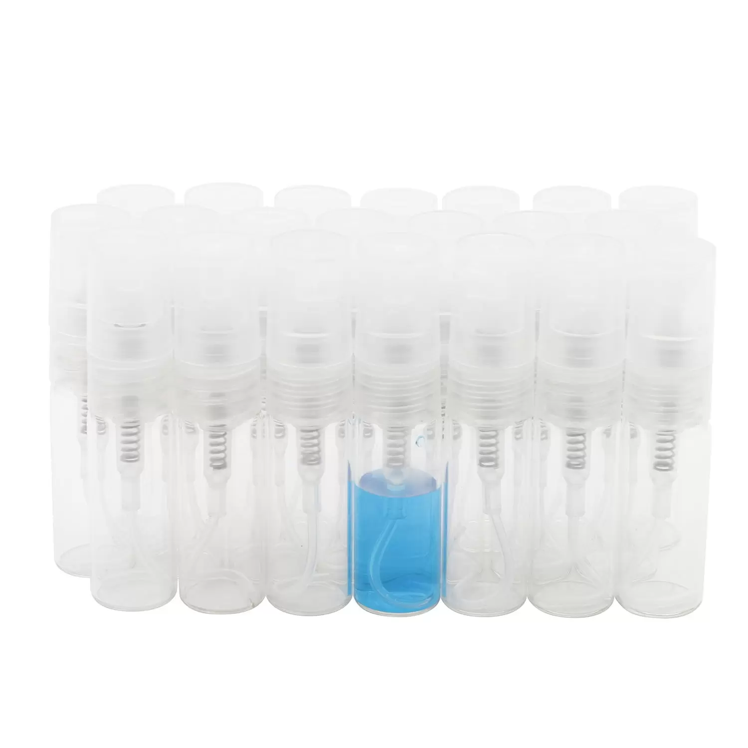 50 Pack 3ml Mini Portable Mist Spray Atomizer Bottles - Refillable Glass Empty Pump Perfume Vials with Clear Sprayer for Cosmetic Essential Oils. Small Sample Liquid Contaner - Ideal for Party. Travel