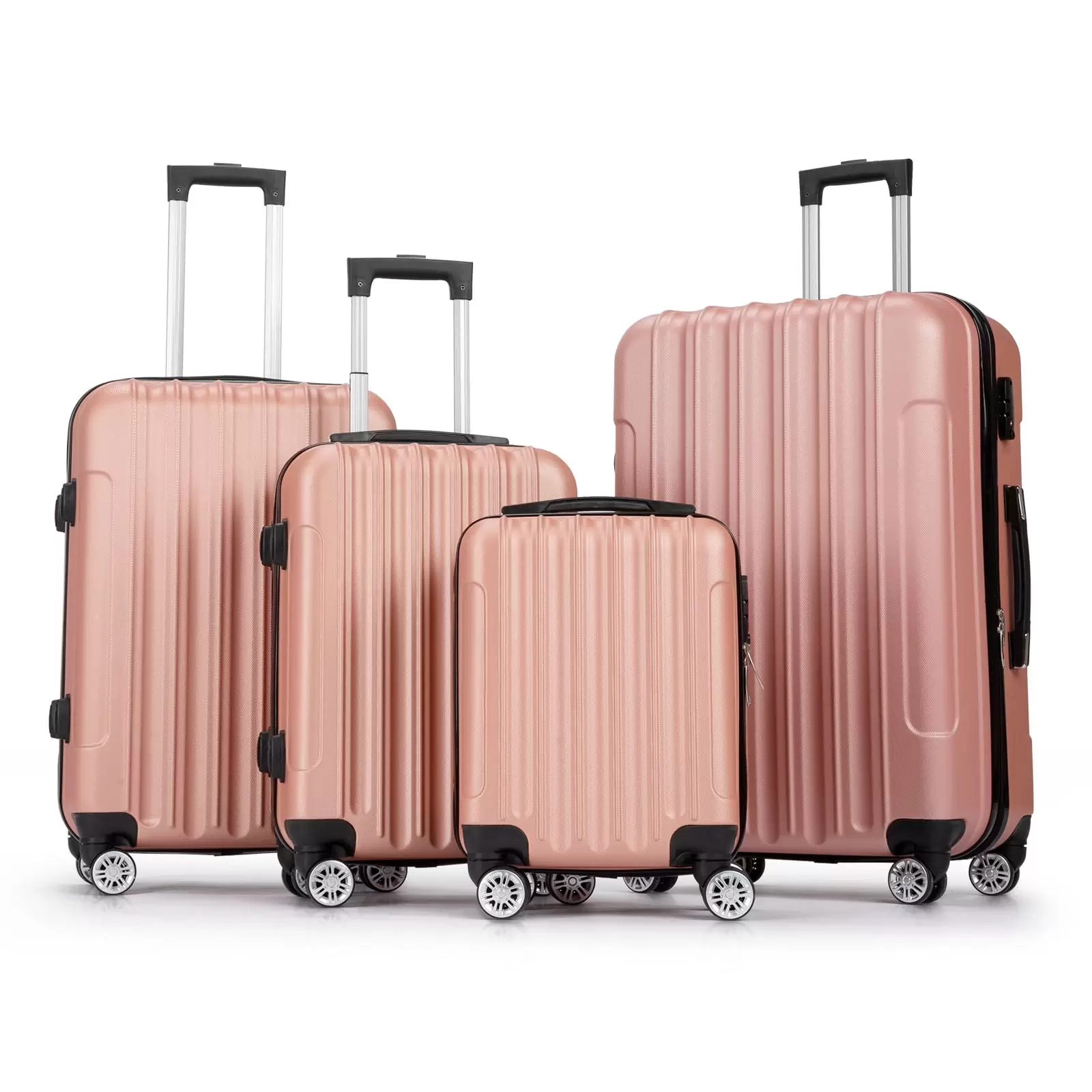 SamyoHome Luggage Sets. ABS Hardside Spinner Suitcase Sets 4 Piece with TSA Lock Double Wheels Rose Gold