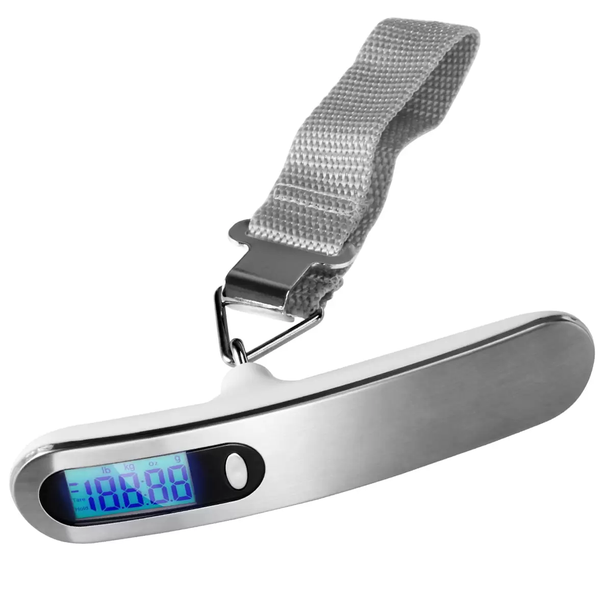 50kg/10g Portable Handheld Stainless Steel LCD Display Digital Luggage Scale Weighing Scale with Strap & Blue Backlit