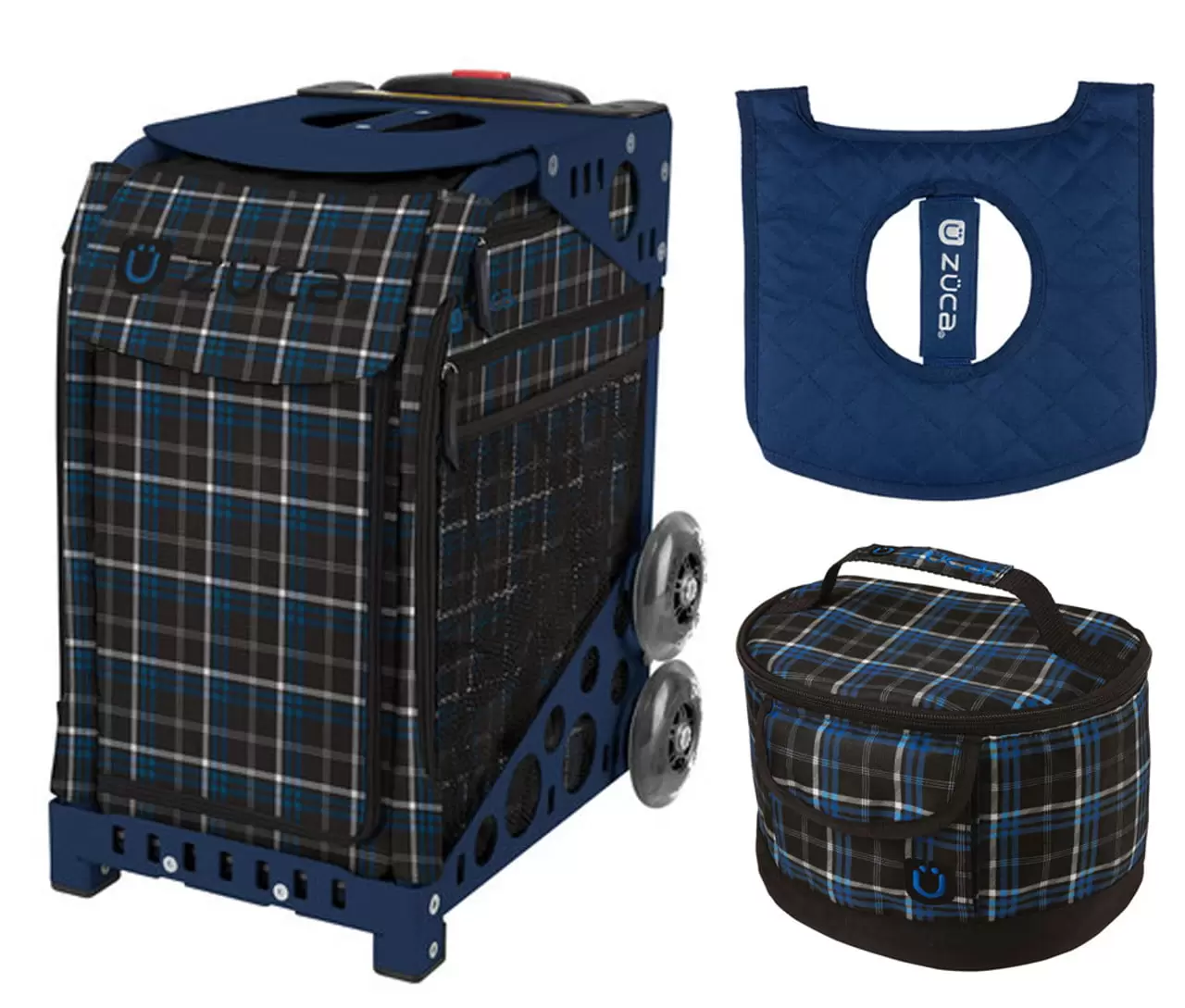 Zuca 18 Sport Bag - Imperial Plaid with Lunchbox and Seat Cover (Navy Frame)