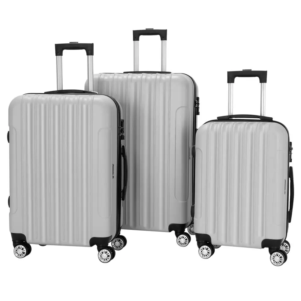 SalonMore 3 PCS Luggage Travel Set Bag ABS Trolley Hard Shell Suitcase w/TSA Lock Sliver Gray