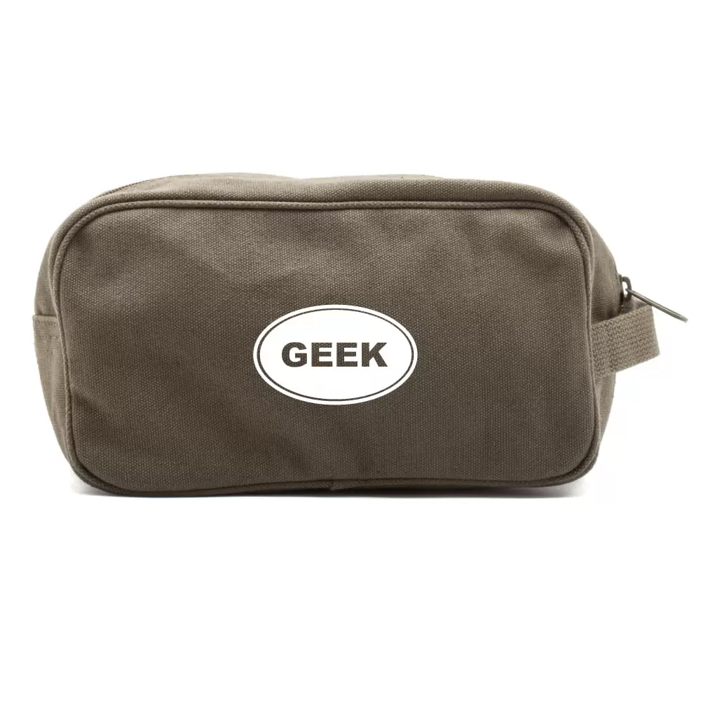 GEEK Canvas Dual Two Compartment Travel Toiletry Dopp Kit Bag in Olive