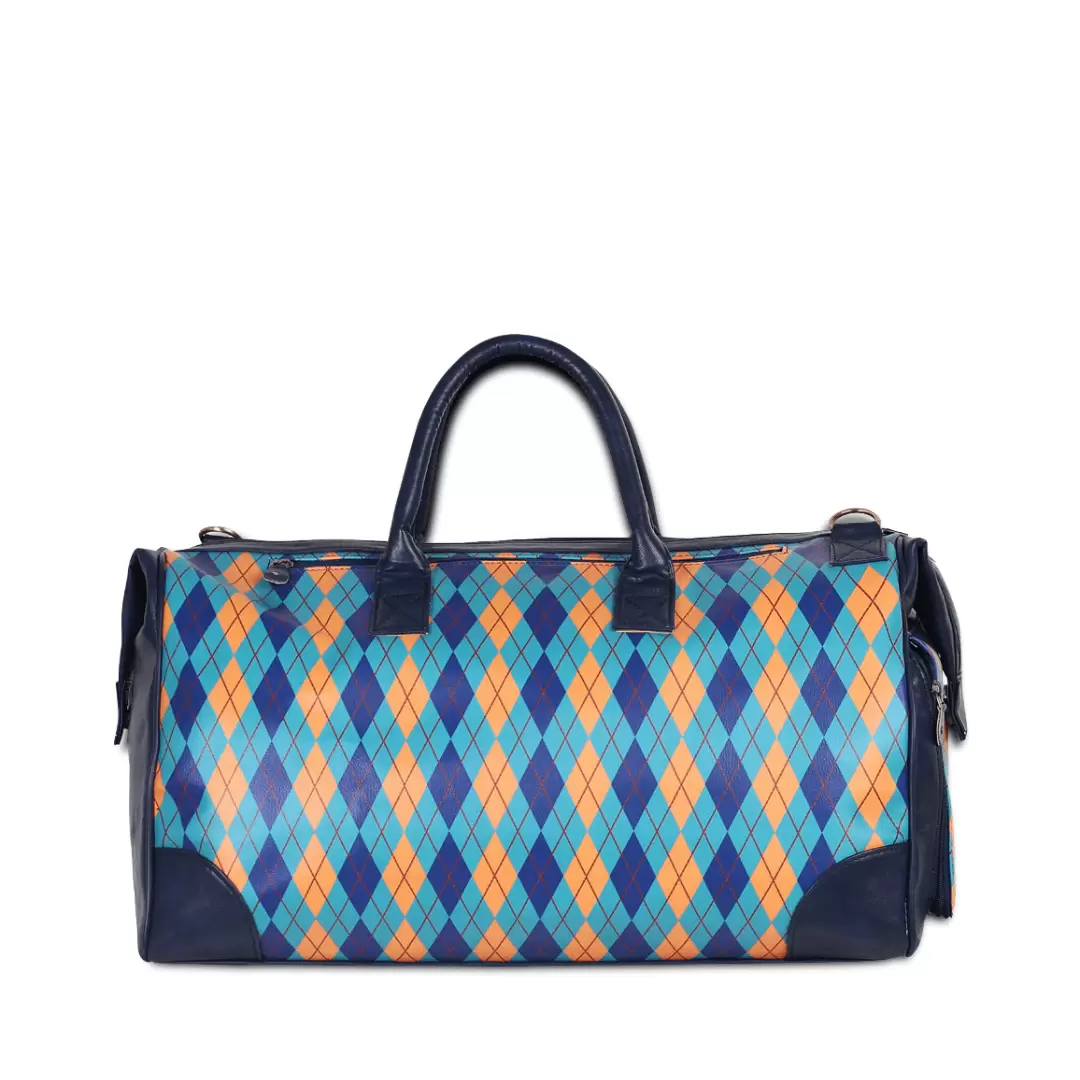 The Blue British Check Unisex Large Weekender Travel bag with Separate Shoe Compartment with Adjustable Strap