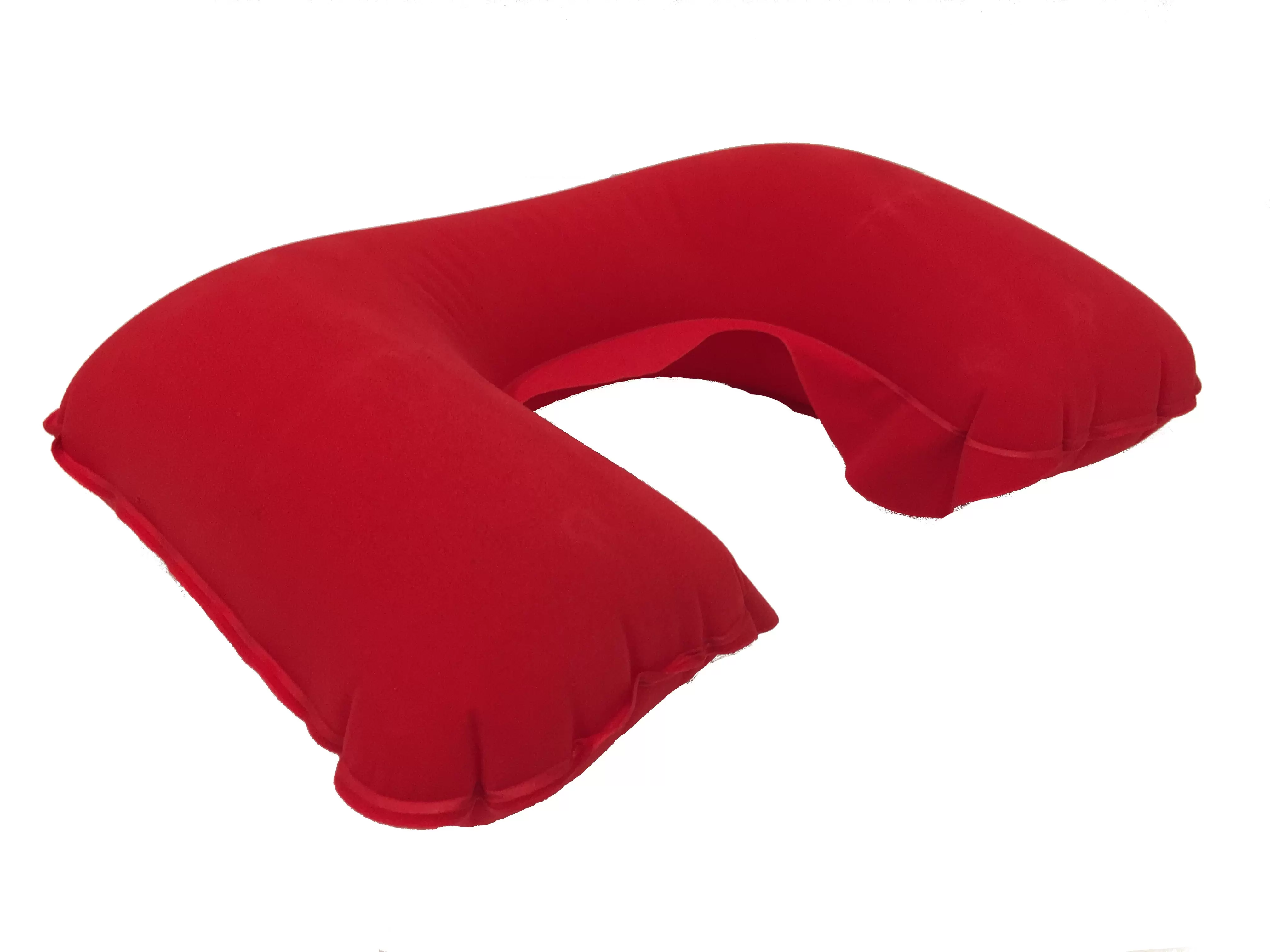 Inflatable Neck Shape Travel Pillow Easy Inflate Soft Velvet Cover Compact Carry [Red]