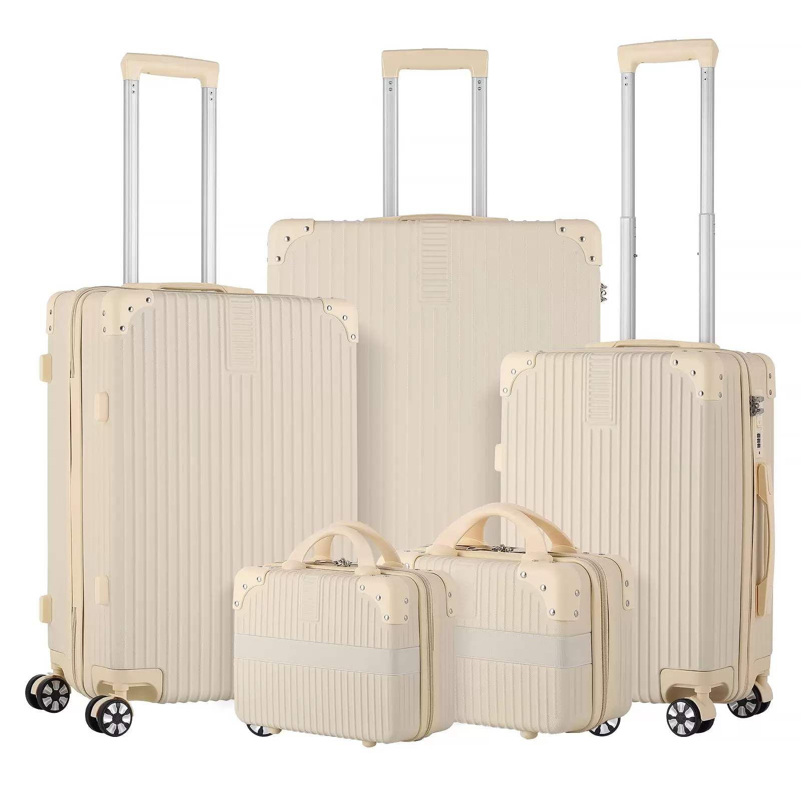 5PCS Travel Luggage Set with Makeup Case. Cream Beige