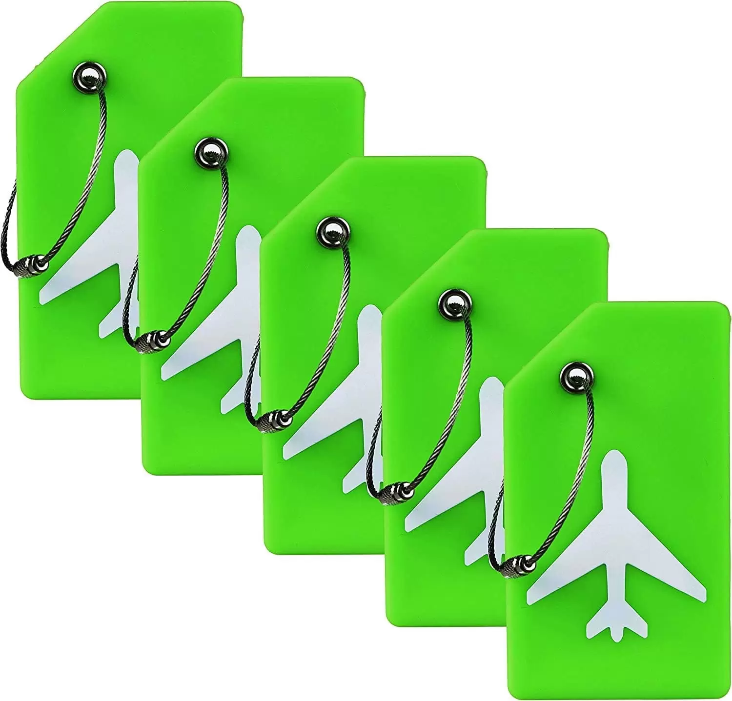 5 Pack Silicone Luggage Tags - Bendable and Durable Travel Tags for Suitcases - TSA Approved Bag Tags for Easy Luggage Identification - Perfect Airplane Must-Have (Green)