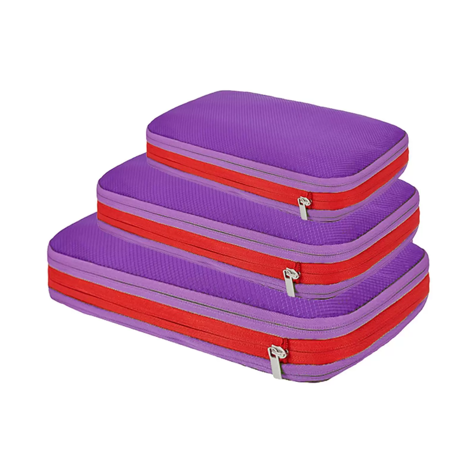 3 Pieces Compression Packing Cubes Waterproof Double Zippers Storage Bags Double Violet