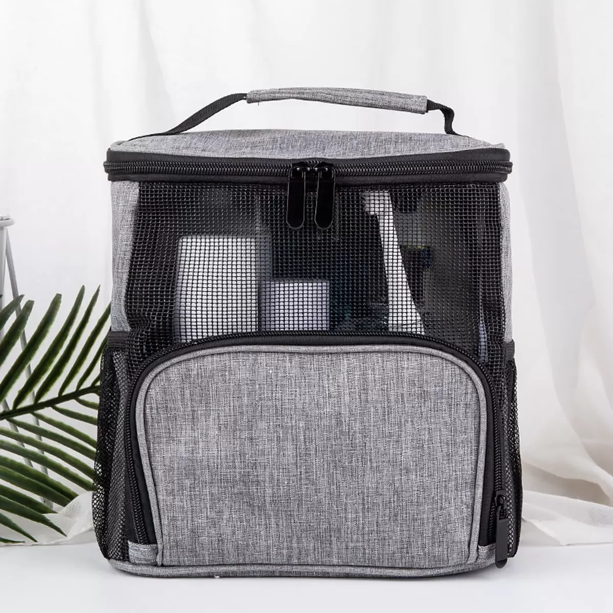 CIVG Mesh Shower Caddy Bag Portable Hanging Shower Tote Bags with Hook Travel Toiletry Bag for Men and Women Large Cosmetics Makeup Organizer (grey) 9.8x8.9x5.7