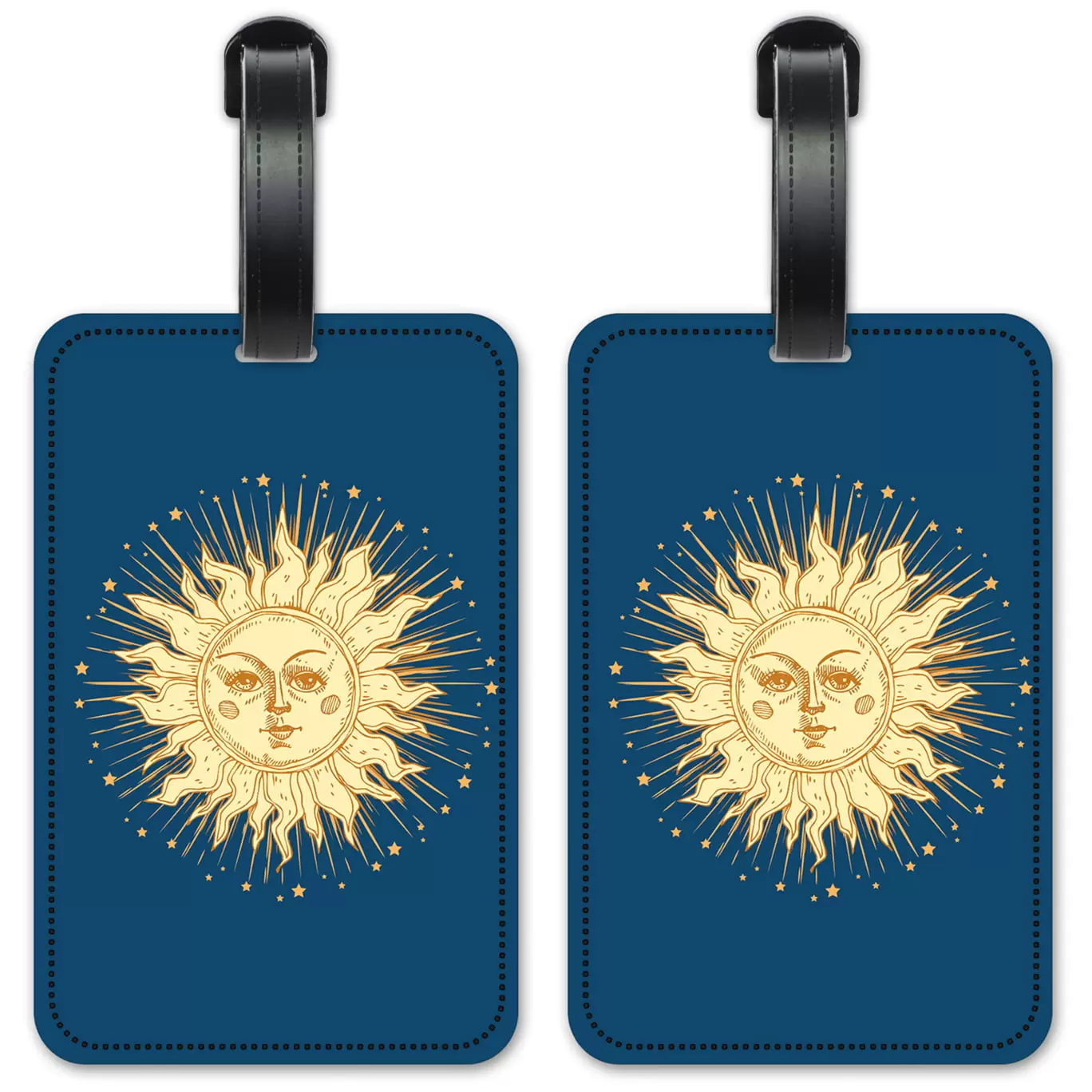 Golden Sun with Blue Background - Luggage ID Tags / Suitcase Identification Cards - Set of 2