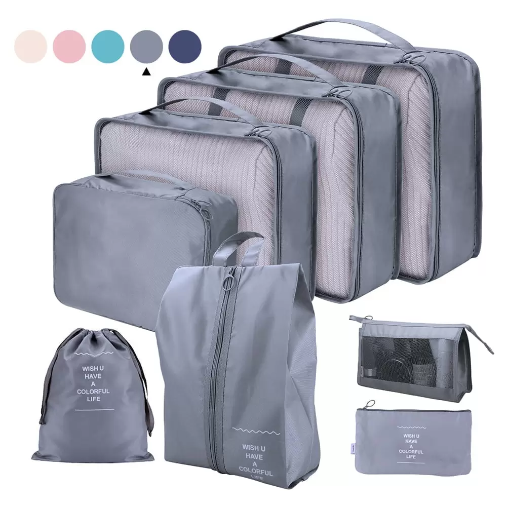 6/8PCS Packing Cubes for Travel Luggage Organiser Bag Compression Pouches Clothes Suitcase. Packing Organizers Storage Bags for Travel Accessories. Gray