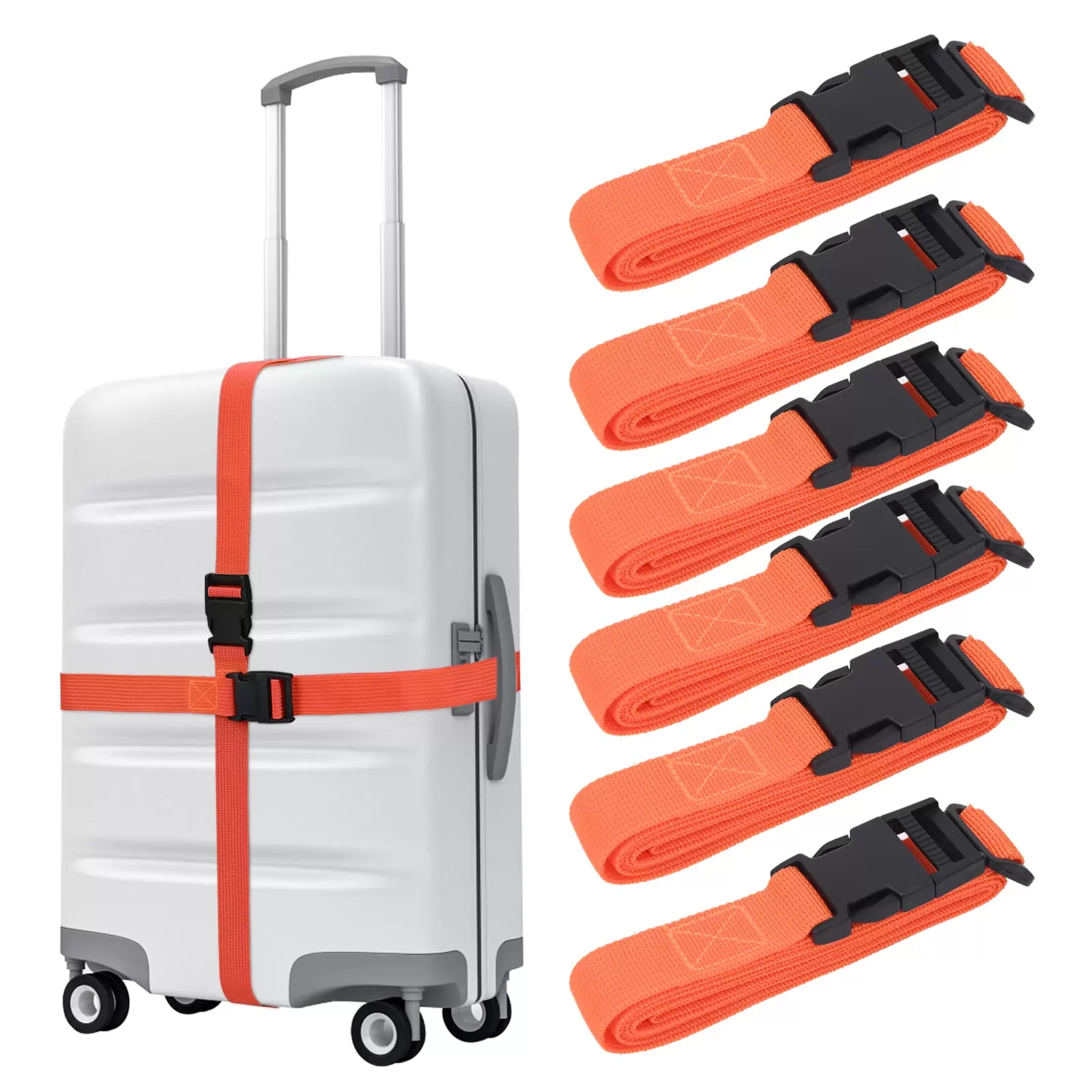 6 PCS 2.5 x 150cm Orange Luggage Nylon Straps with Quick Release Buckle Utility Straps for Travel Packing Outdoor Sports 6 Pack 2.5 x 150cm