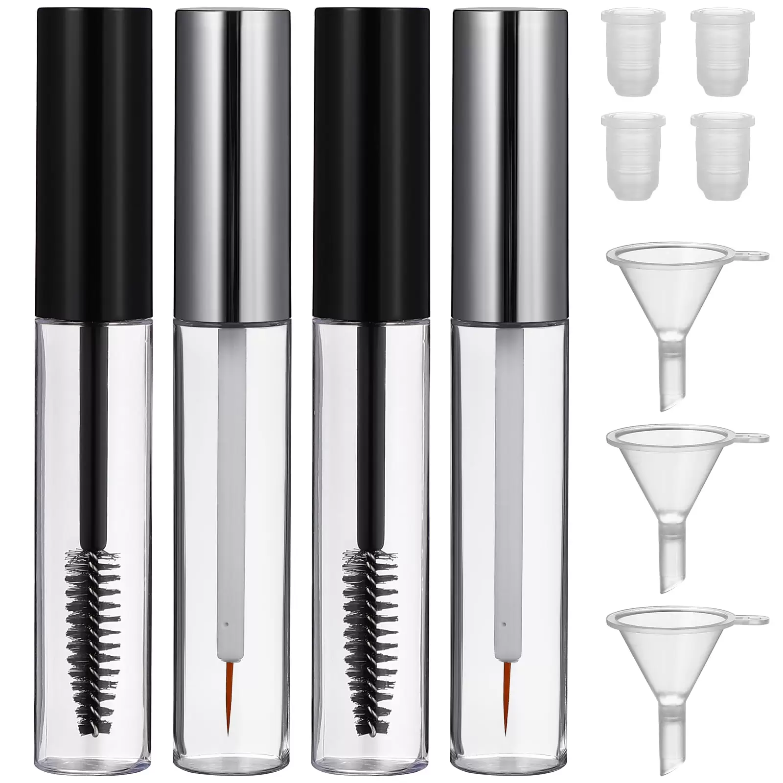 6 Pcs Mascara Tubes with Wand Empty Mascara Containers Reusable Refillable Eyeliner Bottles with 3 Pcs Funnels Cosmetic Supplies